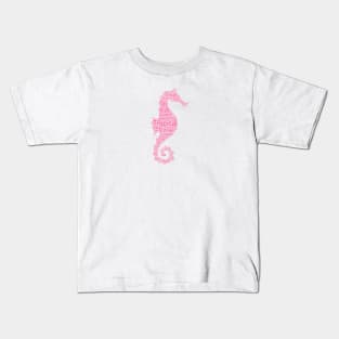 Small Pink Seahorse Shape Word Cloud Art Kids T-Shirt